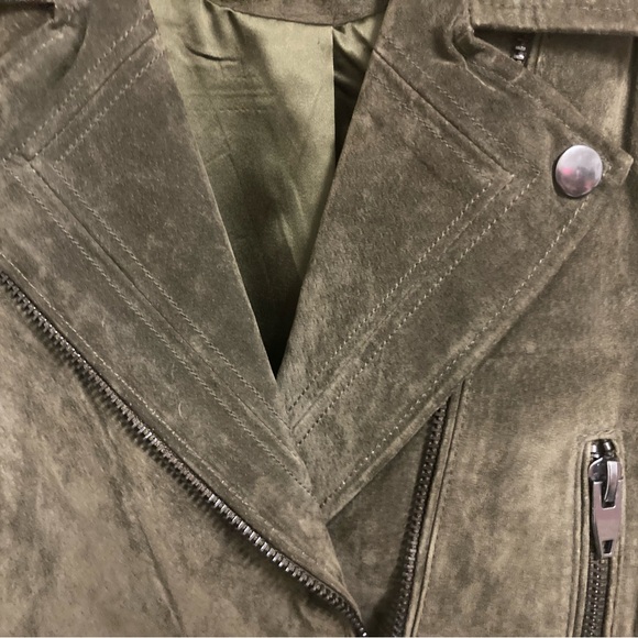 BlankNYC Olive Genuine Suede Leather Cropped Motorcycle Jacket Small - Picture 4 of 12